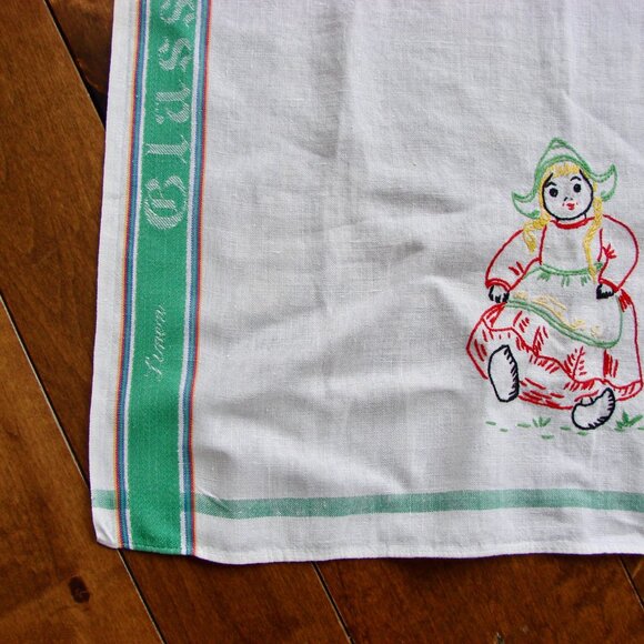 Vintage Tea Towel Linen Kitchen Glass Dish Giovedi Irish Linen Stripe Embroidery - Picture 3 of 15